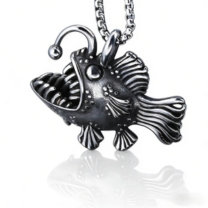 Vintage Anglerfish Pendant Necklace 316L Stainless Steel Deep Sea Fish Gothic Punk Hip Hop Jewelry For Men