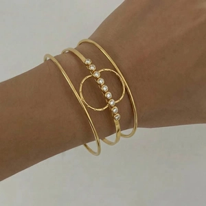 Geometrischer Hohl Linie Armreif 18K Vergoldet Edelstahl Zirkon Hypoallergen Verstellbar Offen Schmuck