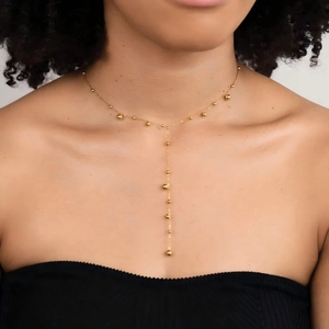 Stainless Steel Round Bead Y Shape Necklace Gold Plated Waterproof Hypoallergenic Fashion Jewelry For Women