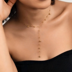 Elegant minimalist gold plated stainless steel round ball Y-shaped drop necklace for women