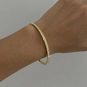 Elegant Stainless Steel Bangle For Women Full Zircon Rhinestone Inlaid Waterproof Hypoallergenic Luxury Fashion Jewelry