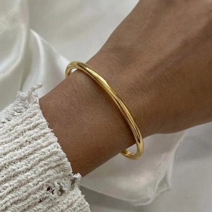 Minimalist Stainless Steel Round Bangle For Women Vacuum Plated 18K Gold Silver High Gloss Geometric Plain Bracelet Jewelry
