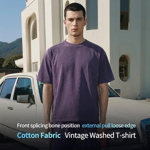 Men's purple vintage washed heavy cotton t-shirt with raw edge patchwork design