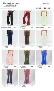 Detail view of high-waist yoga pants in 11 colors featuring contrast stitching