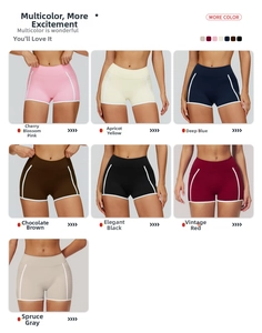 Multiple colors of women's high-waisted fitness yoga shorts with side pockets