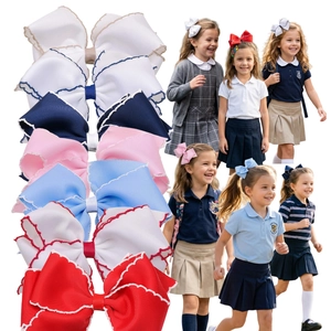Kids Bow Hair Clips Scalloped Wavy Edge Grosgrain Ribbon Stereoscopic Academy Style Hairpins For Girls Sweet