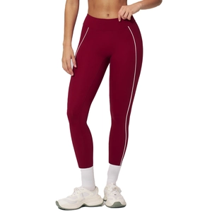 Leggings da yoga bordeaux a vita alta con strisce bianche laterali per effetto push-up