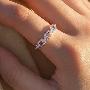 925 Sterling Silver Pave Moissanite Interlocking Chain Ring Fashion Minimalist Geometric Finger Ring For Women Men Jewelry