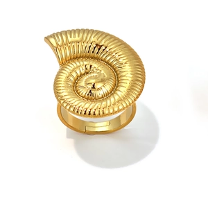 18k gold plated stainless steel nautilus shell spiral ring with open adjustable band