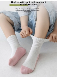 Close-up showing high-elasticity ribbed cuff and breathable cotton mesh of white kids socks