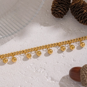 18K gold plated stainless steel bead bracelet featuring a classic flat link chain design