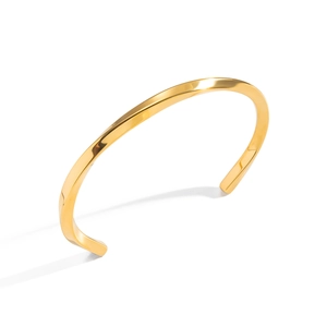 Polished minimalist 18K gold plated stainless steel twisted open bangle bracelet