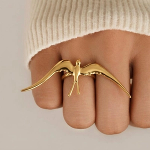 Swallow Bird Open Ring 304 Stainless Steel Waterproof Hypoallergenic Minimalist Animal Jewelry For Women