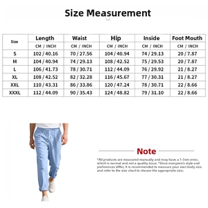 Tableau des tailles détaillé pour pantalons en lin homme incluant taille et hanches