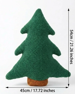 Detail view of a 54cm tall green plush Christmas tree pillow with dimensions displayed