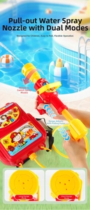 Detail of firefighter backpack water gun featuring dual-mode nozzles for long range jetting