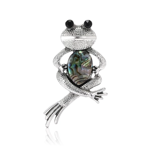 Vintage Frog Brooch Pin Alloy With Abalone Shell And Rhinestone Inlay Animal Shape Jewelry For Suits Men Women
