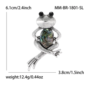 Vintage silver frog brooch with colorful abalone shell inlay, 6.1cm height measurement