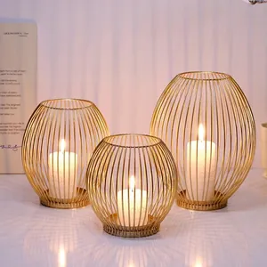 Nordic Hollow Iron Candlestick Metal Lantern Candle Holder Geometric Desktop Decor Centerpiece For Wedding Home Party