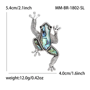 Vintage frog brooch with iridescent abalone shell inlay and silver textured metal