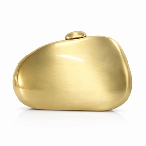 Elegante goldene Abendtasche aus Metall in Kieselform mit gebürsteter Oberfläche