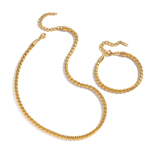 Gold stainless steel twist chain necklace and bracelet set with lobster clasp for women