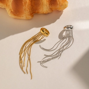 Manchettes d'oreilles en acier inoxydable avec glands dorés et argentés, boucles à franges