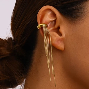 Manchette d'oreille à pampilles dorées en acier inoxydable pour oreilles non percées