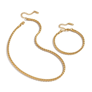 Elegant gold titanium steel rope chain necklace and bracelet set with lobster clasp