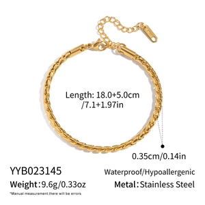 Dettagli del bracciale a corda intrecciata dorato in acciaio inox con chiusura a moschettone