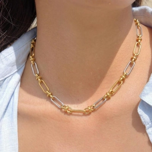 Chain Necklace Bracelet Jewelry For Women Stainless Steel Waterproof Hypoallergenic Niche Two Tone Gold Silver