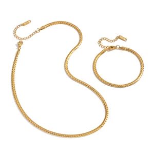 Golden stainless steel snake chain jewelry set with necklace and bracelet in high polish