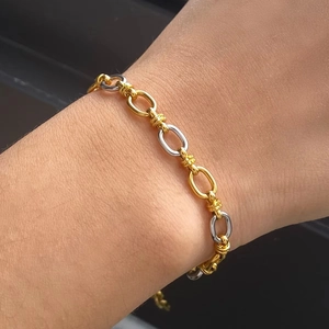 Bracelet bicolore or et argent à maillons ovales en acier inoxydable poli pour femme