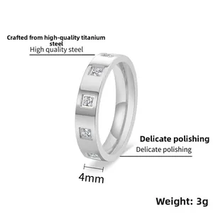 Detailed view of 4mm silver titanium ring with 3g weight and cubic zirconia inlay