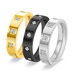 Elegant Titanium Steel Inlaid Zirconia Grid Ring For Women 18K Gold Plated Minimalist Square Geometric Band Finger Jewelry Gift