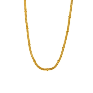 Minimalist gold mesh chain necklace featuring round bead accents in a woven metal style