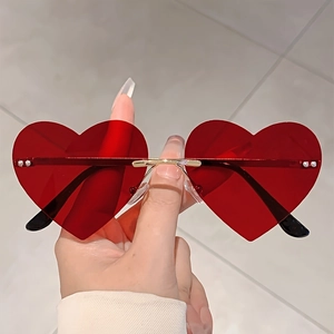 Heart Shaped Rimless Sunglasses Fashion Transparent Resin Lenses Metal Frame UV400 Protection Party Festival Eyewear