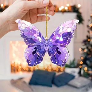 Colorful acrylic butterfly keychain with glitter finish and golden chain home decoration