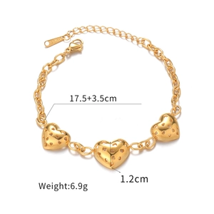 Elegant gold hollow heart pendant chain bracelet in stainless steel with 17.5cm length