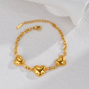 Stainless Steel Hollow Heart Bracelet Gold Plated Adjustable Elegant Minimalist Jewelry For Women