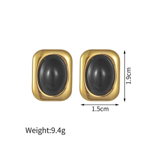 Minimalist geometric square earrings with black stone inlay and gold steel borders