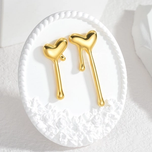 Boucles D'oreilles En Acier Inoxydable Design Cœur Fondant Asymétrique Style Lave Doré Bijoux Minimalistes Pour Femme