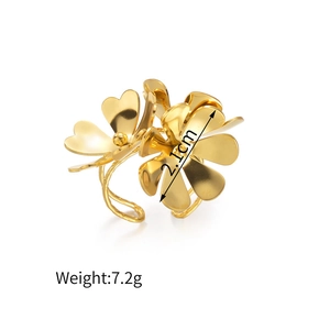 Gold stainless steel open ring featuring a 3D multi-layered flower design with heart petals