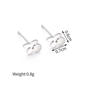 Polished stainless steel bear stud earrings with minimalist hollow-out design details