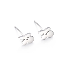 Polished stainless steel stud earrings featuring a hollow bear cutout design
