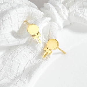 Polished gold stainless steel lollipop earrings with minimalist geometric design style