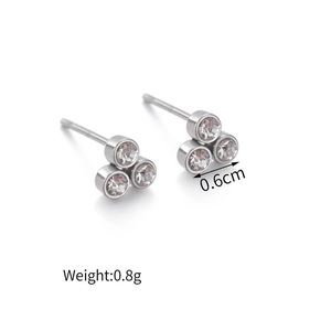 Minimalist stainless steel stud earrings with three round zircon stones in triangle shape