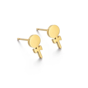 Minimalist gold lollipop venus symbol stud earrings in polished stainless steel