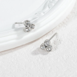 Stainless Steel Stud Earrings Round Cubic Zirconia Three Stone Cluster Geometric Minimalist Fashion Jewelry For Women
