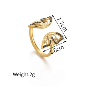 Minimalist gold butterfly open ring with black rhinestones and hollow wing design